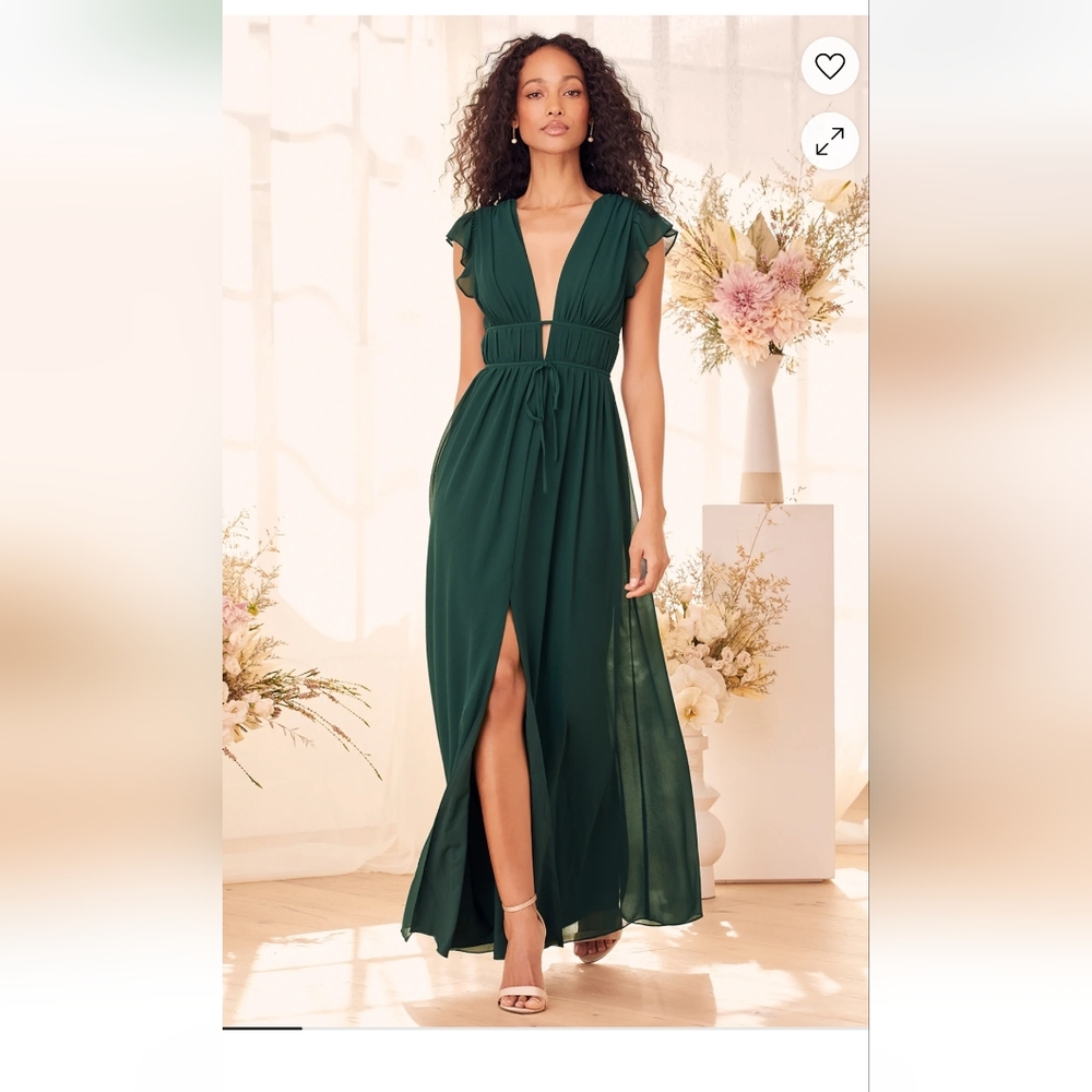 Lulus Elegant Green Long Flowy Dress